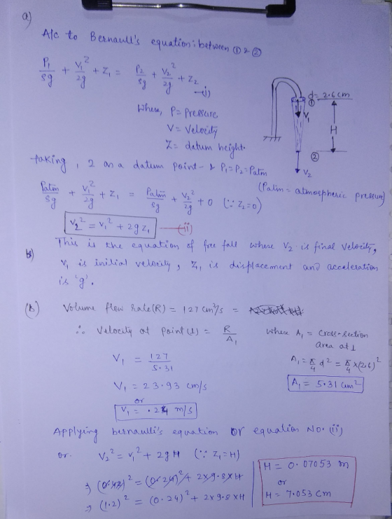 Alo to Bernoulls equation between 102 0 P + z = P + + Z₂ - 2.6cm Whene, P= Pressure V = Velocity Z datum height: on a datum