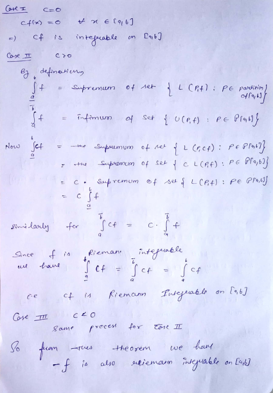 Care I Go Cf(x)=0 re (96) =) ct is integrable in [ab] Case II cro By definations St = supremum of set & LCPt): Pe partition )