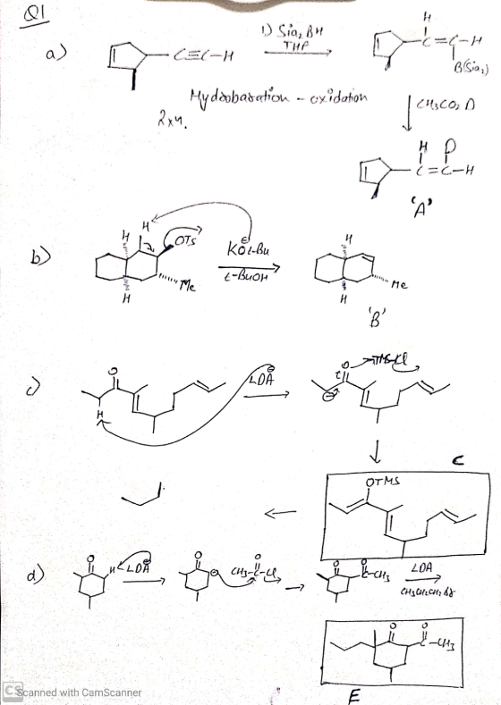 1) Sia, Bu BSia) Hydohadation - oxidation Cuco, D H. HE Kolbu t-Buon? prMS LOA CHAOILCH41- Scanned with CamScanner