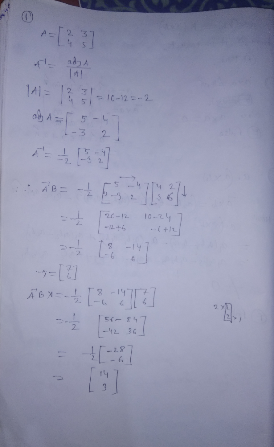 O A=[35] 141= 1 2 3 1 2 10-12 = -2 obA=[3 ) a - 20-12 -2t6 10- 24 7 -6+12 ABX = { [6 560.84 1-42 36 = +[-28]