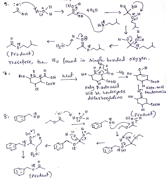 (+)07 11 -ì +H2O 16,17 solt O-H ined a Hö: I onda Xis (Product) Therefore, the 180 found in single bonded oxygen. 7. in into