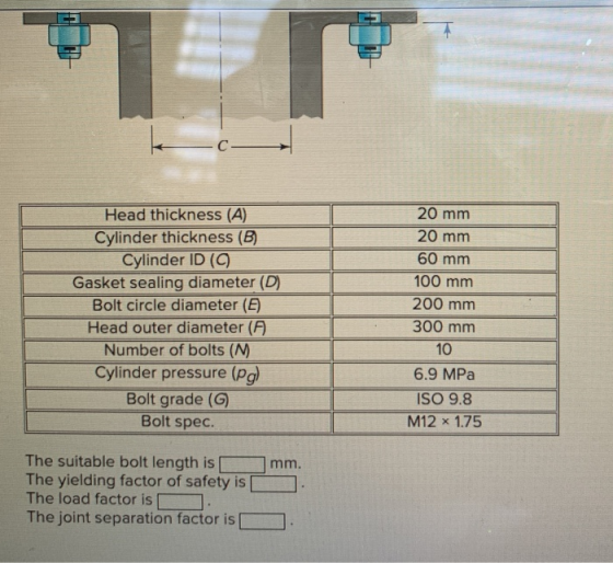 .C Head thickness (A) Cylinder thickness (B) Cylinder ID (0) Gasket sealing diameter (D) Bolt circle diameter (E) Head outer