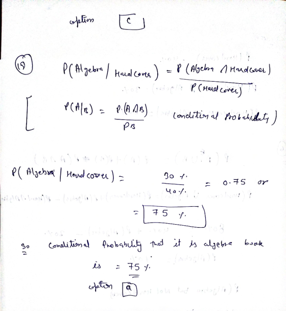 option C PC Algebra / Hauad corea) = P (Algebra 1 Handcover ) ... Contoh P. (Hard Covers P(A/B) = P. (A.AB) conclitional Prob