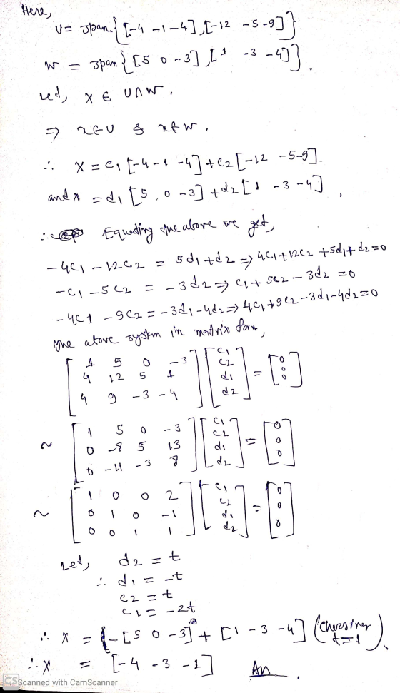 Here, v= span { [=4 –1–4],[-12 -5-9]} w = span {[5 0 -3] L -3 -43). red, g 6 unw. REU & now. .; XC, -4-4-47+12 [-12 - 5-9].