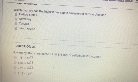 1 पगाण Which country has the highest per capita emission of carbon dioxide? United States Germany Canada Saudi Arabia QUESTIO
