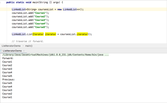 public static void main(String [] args) { LinkedList<String> coursesList = new Linkedlist>(); coursesList.add(Course1); cou