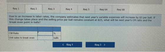 Reg 1 Reg 2 Req 3 Reg 4 Req 5 Req 6A Req6B Due to an increase in labor rates, the company estimates that next years variable