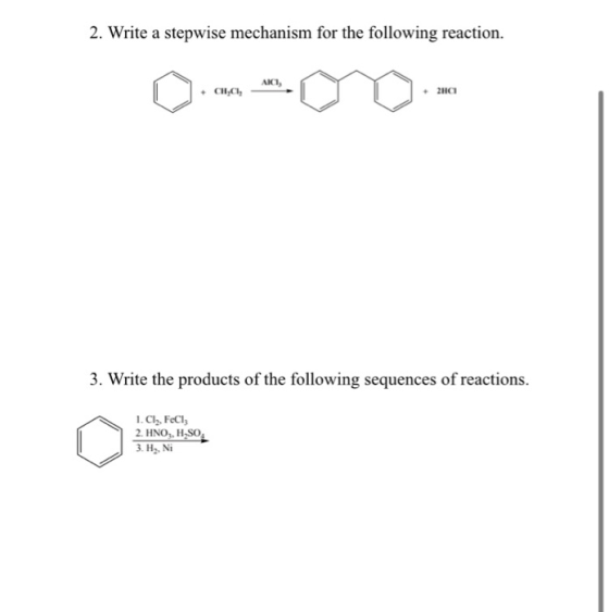 2. Write a stepwise mechanism for the following reaction. AKT, 2110 3. Write the products of the following sequences of react