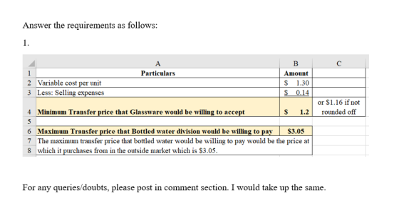 Answer the requirements as follows: Particulars 2 Variable cost per unit 3 Less: Selling expenses I Bc Amount $ 1.30 $ 0.14 o