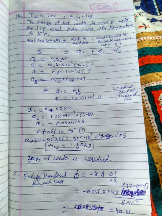 bate Pae L0 S (b) T 70c be Cuersg af hot eates in uxd to melt e ice andl pau sate dts deuperatene fo 5c Heatlet byoeles heatr
