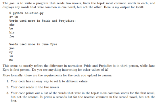 The goal is to write a program that reads two nove