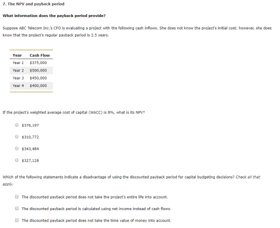 7 The NPV And Payback Period What Information Does The Payback Period 