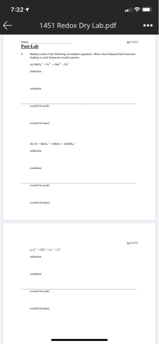 7:32 1 1451 Redox Dry Lab.pdf Post-Lab leading to each med overall actice nalla AL-MO, AREN enerall in base