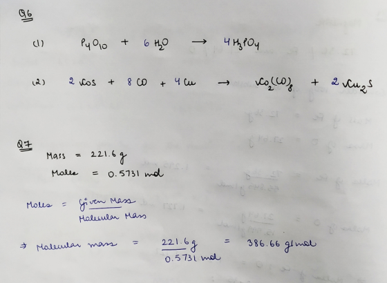 P4 90 + оно – чңfo 2) 2 Cos + 8 + ч — Wo, (0) + 2 Cus Q7 Mass = 221.69 Molle =0.5731 mal Moles = given Mass Molecular Mass *