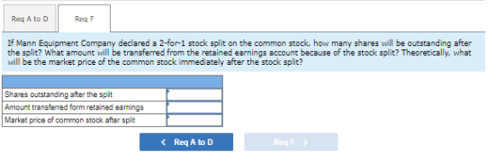 Reg A to D Reg If Mann Equipment Company declared a 2-for-1 stock split on the common stock, how many shares will be outstand
