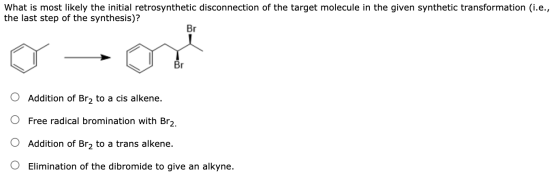What is most likely the initial retrosynthetic disconnection of the target molecule in the given synthetic transformation (i.