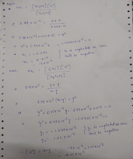 • Again Cucour4+7 kai = [HC204] [47] [H₂ C Oy 2 of 5 5.88 X10-2 – 2*M 0.0228-1 5.88x1020.0228-x) = 42 212 + 5.88X10-? 1.34064