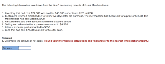 The following information was drawn from the Year 1 accounting records of Ozark Merchandisers: 1. Inventory that had cost $24