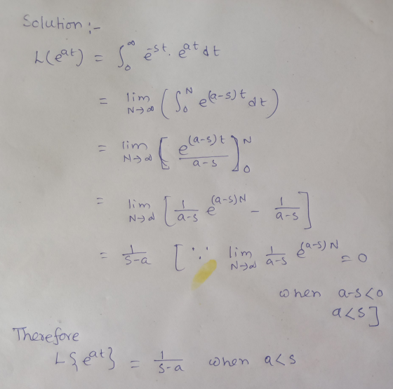 Solution :- Lleat) S est catat = lim N® (So ele-stat) ( (a-st 1) lim Nya a-s lim Nya a-s Las (a.s) sta [lim t {9-5) N 1) Nya
