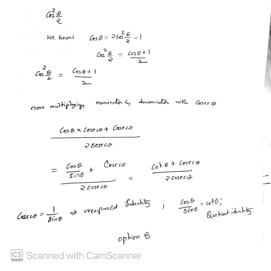 we know Coso = 2000 - - conse = laots S 2 non multiplying numerator in denominator with Gosee o Coso x Core cot Cosco 2 oreco