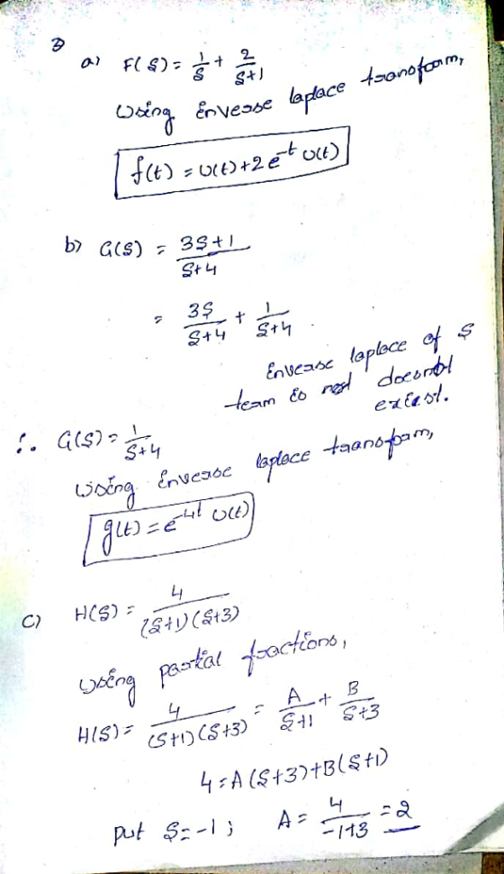 (t) o) b> G(S) 39 St L P 3s S4y Sth Envase laplace 여 $ extusl. S+y gy C) H(S): &4(13 HIS)- 4 113