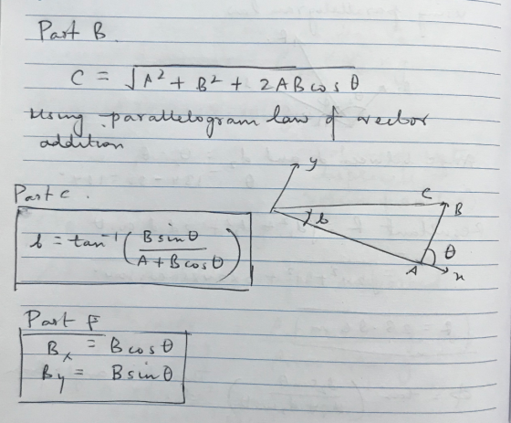 Part B C=JA2+ BZ + 2ABcoi o law f reebor ttrug paratletogram addition Parte A +B costo Part f E Boso BF Bsino by %3D