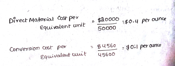 ial Cosr petsa000o s0.4 per ounce Equivalent unit 5000O Conversion Cost per 4560 0l per ouxe Eqwivaleut uuuit 456o0 45600