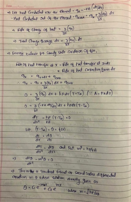 Date +3(90) dx - Let heat Conducted into the element q = -KA Heat Corchudled out of the element = 9xx x +19). & Rite of chang