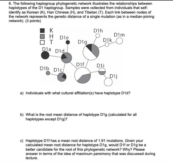 6. The following haplogroup phylogenetic network illustrates the relationships between haplotypes of the D1 haplogroup. Sampl