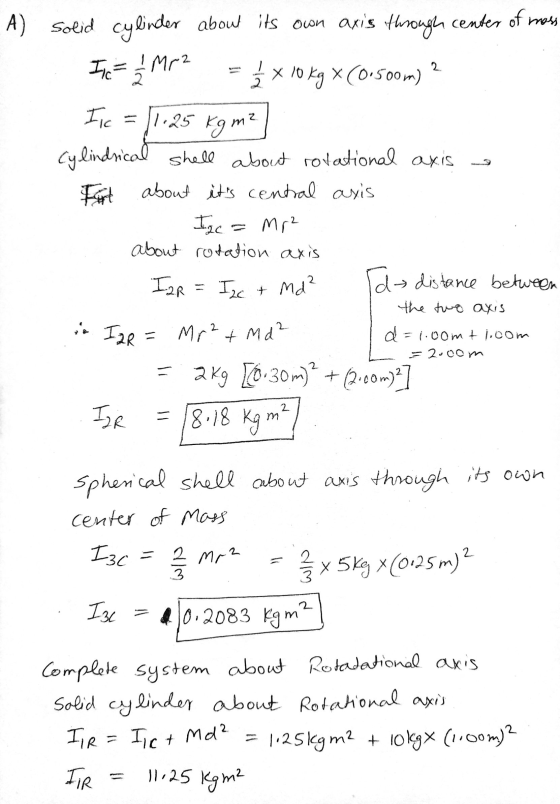 A) solid cylinder about its own axis through center of moss Icramp? = x 10 kg x(0.5.00m) ? I c = 11.25 kg m² Cylindrical shel
