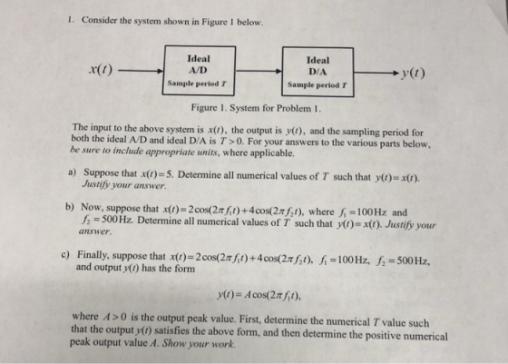 1. Consider the system shown in Figure 1 below. Ideal Ideal r(t) Sample period Sample period T Figure 1. System for Problem 1
