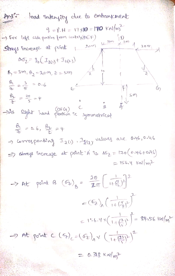 Ang load intensity due to embankment - - - - - 17 10 - 40 -- for left side portion from Center (CF) 10 Stregs increase at poi