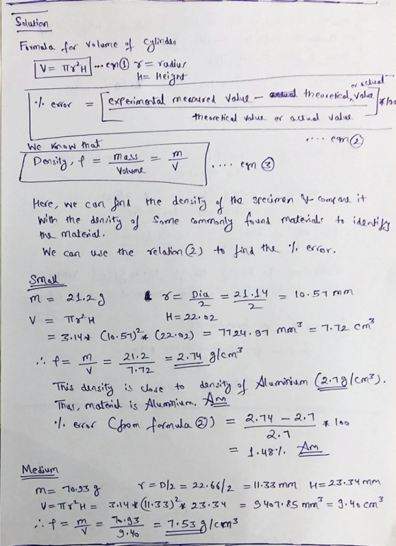 Selution o4 ensly ,f=mass - m Volums V em We can ue the Telaion) to 4ter. Small 2 r21.2 - 2. lcm Aluminum (2-18/cm*). nis d.a