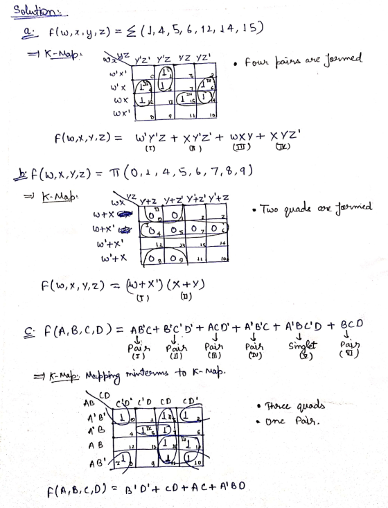 Solution: a flw,x,y,z) = {(1,4,5,6,12, 14, 15) K-Map? W Y Z yz YZ YZ YZ four bairs are formed wx V wxIA wxil oL 1]0% F(