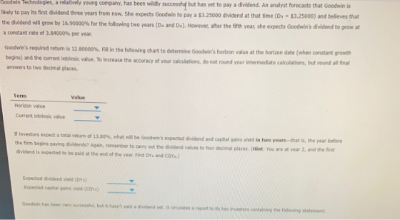 300win Technologies, a relatively young company, has been wildly successful but has yet to pay a dividend. An analyst forecas