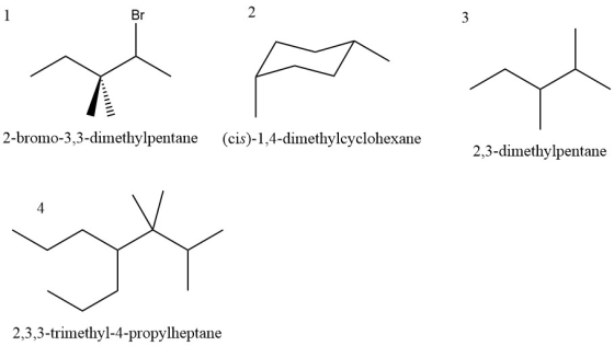 Br 2-bromo-3,3-dimethylpentane (cis)-1,4-dimethylcyclohexane 2,3-dimethylpentane 4 2,3,3-trimethyl-4-propylheptane