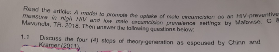 the article: A model to promote the uptake of male circumcision as an measure in high HIV and low male circumcision prevalenc