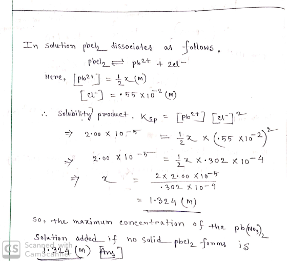 . In a tollows, solution phela dissociates as follows... pbela phat it 2e- Here, [pb2 ] = {x(m) [«] =:55 x102(M) .: Solubili