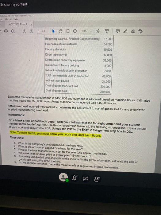 is sharing content pdf Adobe Acrobat Reader 96 Window Help ACCT2102 Exam 2. 110% Beginning balance, Finished Goods Inventory