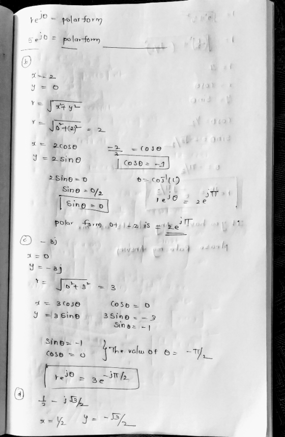 relo- polar form 5ejo = polar form 2--2 VJ *7 ya Y- Jotja - 2 he = 2 Cose -2 -coses t 9 = 2 sine Coso = -1 2 Sino =0 Sine - 0