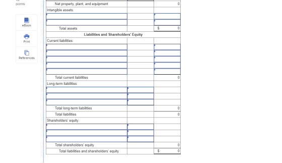 points Net property, plant, and equipment Intangible assets: eBook Total assets Liabilities and Shareholders Equity Print Cu