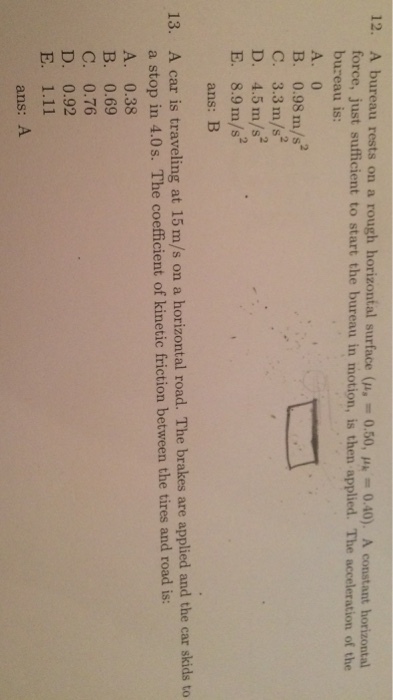 12. A bureau rests on a rough horizontal surface (