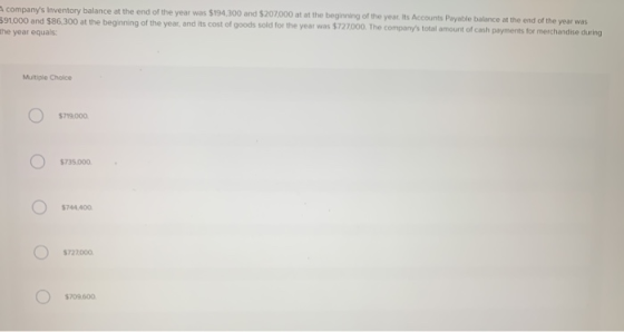 companys Inventory balance at the end of the year was $194,300 and $207.000 at at the beginning of the year. Its Accounts Pa