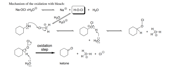Mechanism of the oxidation with bleach: Na-OCI +H30® = Na + | H-O-ci + H2O Но + HS H30 LOH Nato 0-0 Photo deteng - H HĐ + I ,