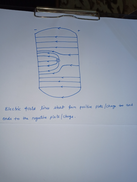 Elechic field fino 서at m positive Pla丸/chage to and enda to ma negative pla chege