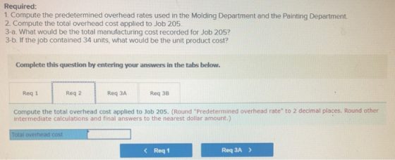 Required: 1. Compute the predetermined overhead rates used in the Molding Department and the Painting Department. 2. Compute