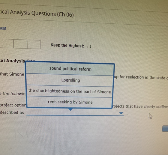 cical Analysis Questions (Ch 06) ment Keep the Highest: /1 cal Analysis 21 sound political reform that Simone up for reelecti