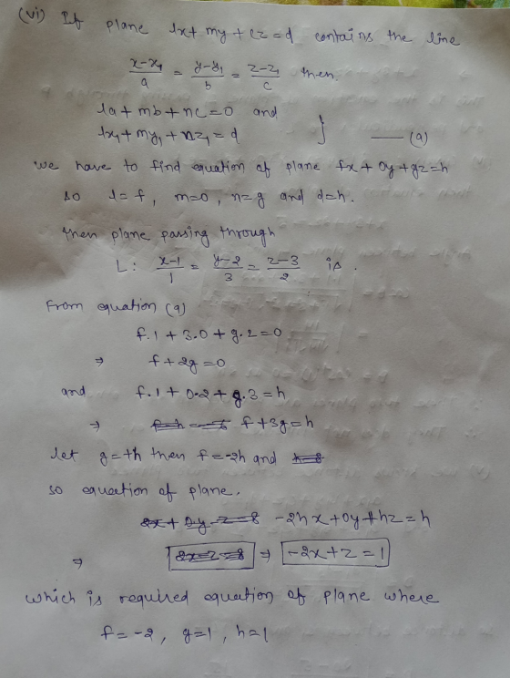 (vi) It plane ext my teed contains the line x-24 y-y, 2-2, then. a 5 lat mbt ne=0 and bout my, +nzed (0) have to find equatio