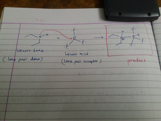+ rewir bane (lone pair donor) Lewir acid (lone pair accepter) product