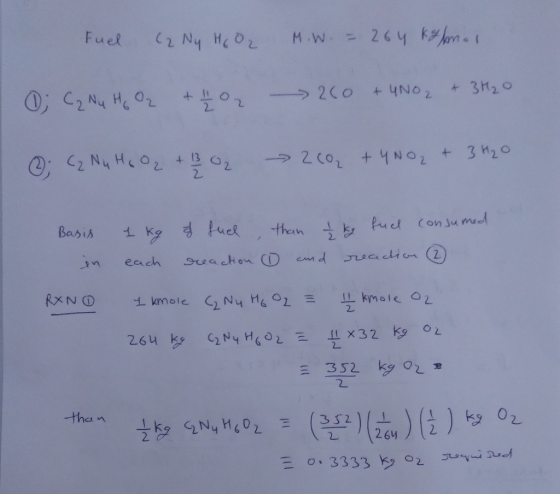 M.W 264 klen Fuel 2Ny He0r + 3H20 200 2 002 +4NO2 3 M20 2. Pucl Consumed thein 을 b Basis Suadion (Z Seachon CD nd each kmole